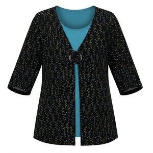 Maggie Barnes Blouse Womens XL 14/16 Slinky Layered Buckle Top non iron stretchy